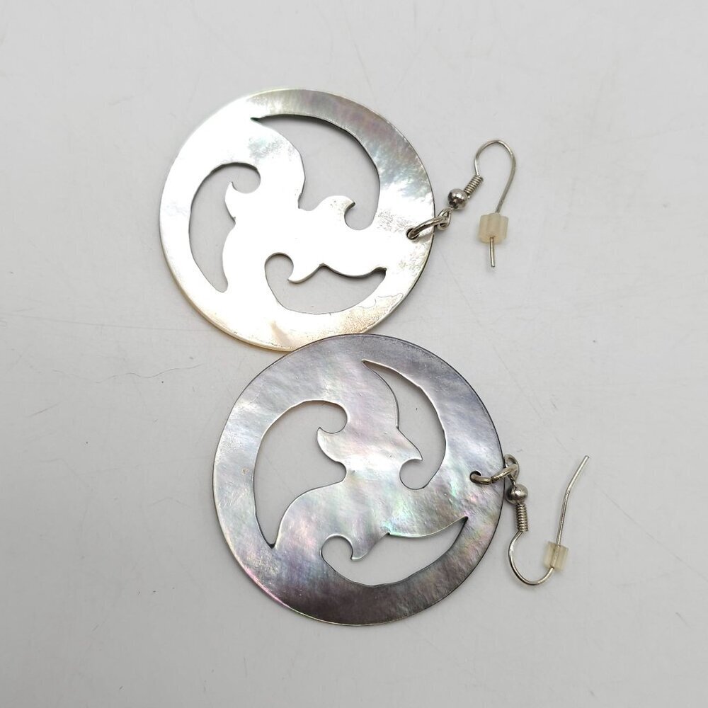 Round Abalone Shell Dangle Earrings With Swirl De… - image 5